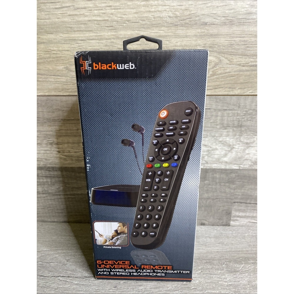 6-Device Universal remote with wireless audio transmitter headphones